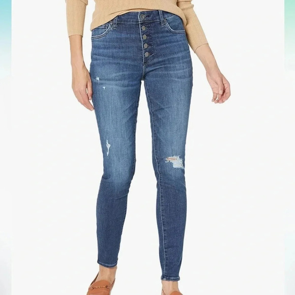 NWT!! KUT From The Kloth - Mia High-Rise Skinny-Button Fly in Keep - Size 0 - Picture 1 of 12